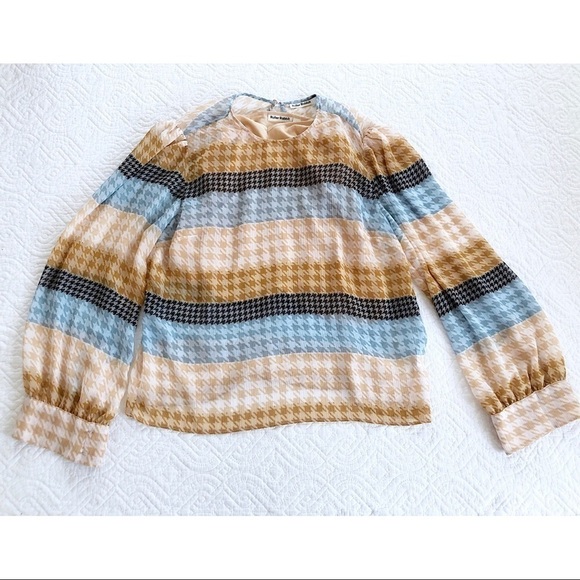 Roller Rabbit Orange Blue Hounds Tooth Print Top - Picture 7 of 7